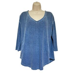 POETRY Hemp Cotton Blend V Neck 3/4 Sleeve Tee with Pockets Blue Sz 10